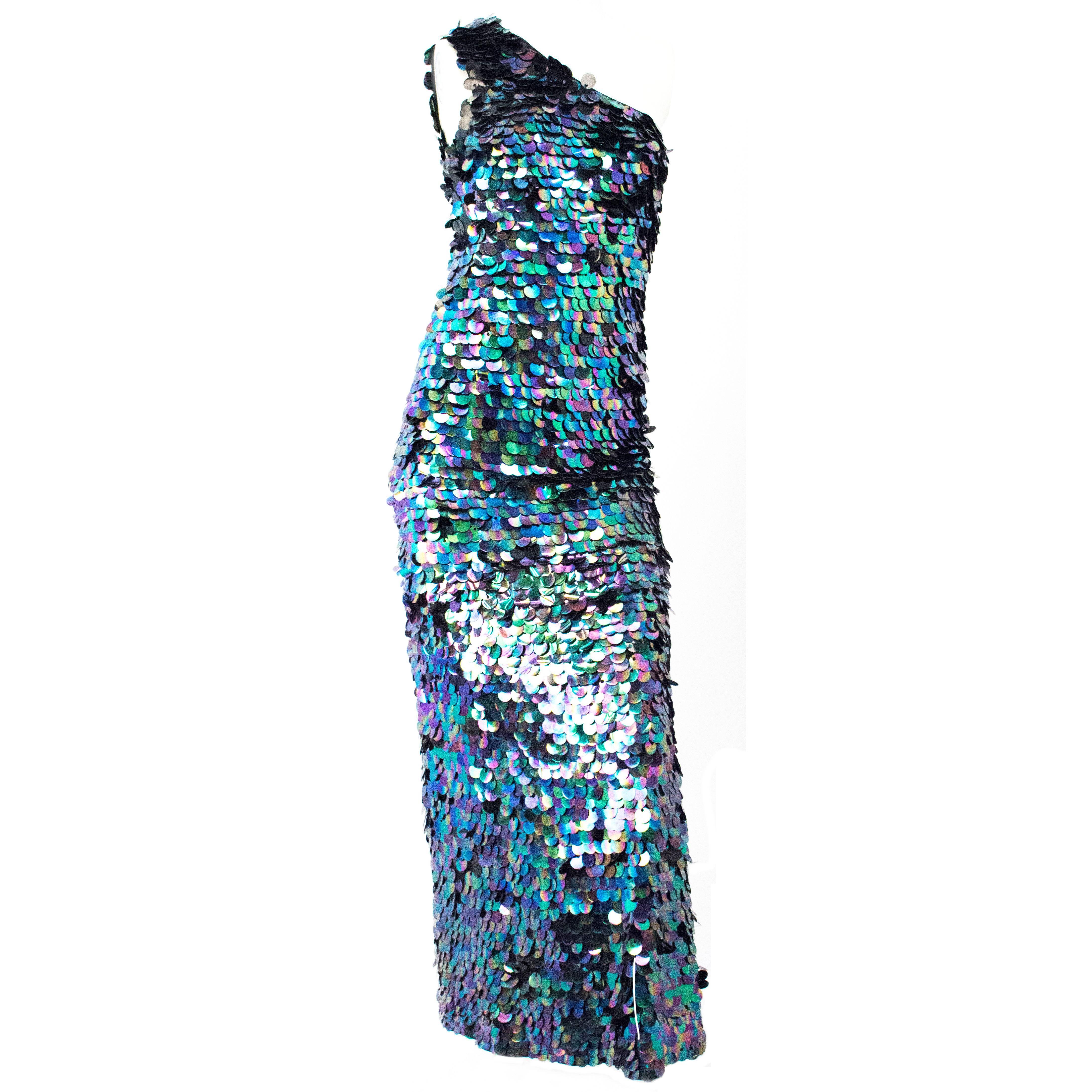 60s Paillette Asymmetrical Gown