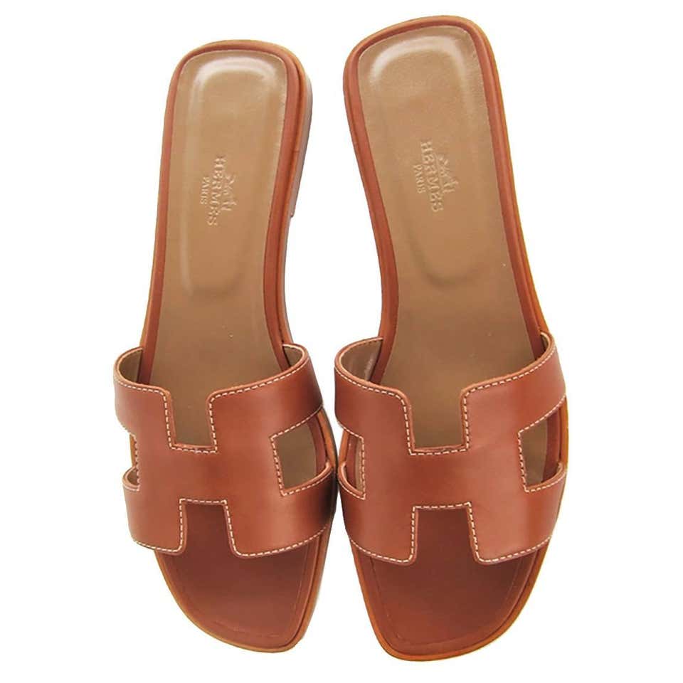 Hermes Oran Tan Sandals - For Sale on 1stDibs