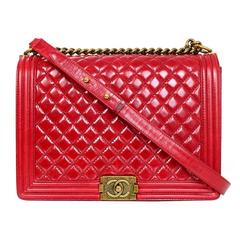 Chanel Red Quilted Leather Large Boy Bag with DB/Box/Auth Card