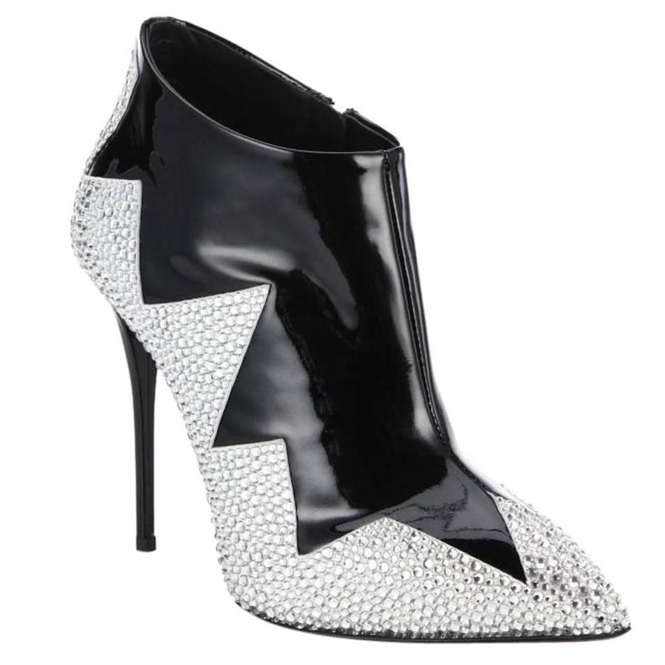 Giuseppe Zanotti NEW Black Patent Leather Crystal Ankle Boots Booties in Box