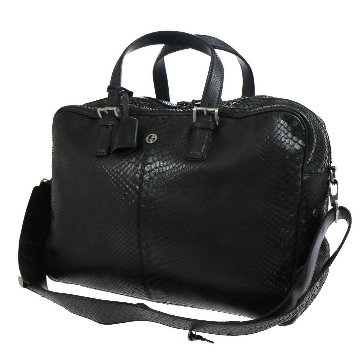 Giorgio Armani Black Snakeskin Men&#39;s CarryAll Weekender Duffle Business Bag For Sale at 1stdibs