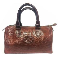 Vintage Mulberry brown croc embossed leather mini handbag by Roger Saul.
