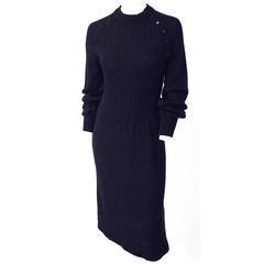 70s I.magnin Black Ribbed Sweater Dress