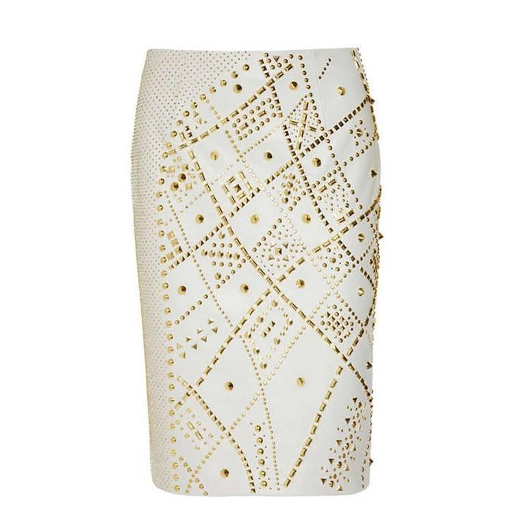 New and Most Wanted VERSACE STUDDED LEATHER PENCIL SKIRT