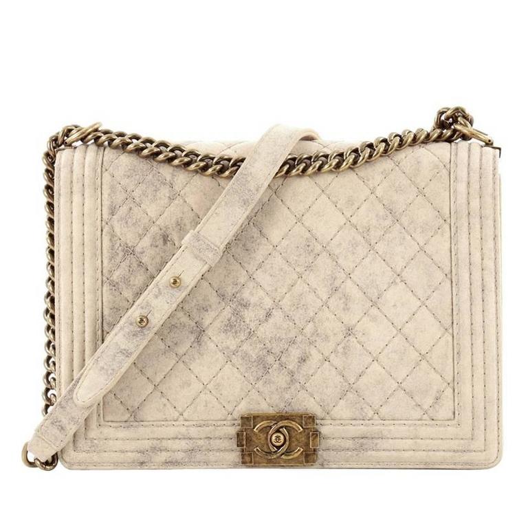 Chanel Boy Flap Bag Quilted Distressed Suede Large at 1stDibs