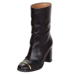 Chanel Black Leather Boots Sz 37.5