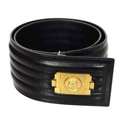 Chanel Black Leather Belt with Boy Buckle Sz 90 rt. $1, 400