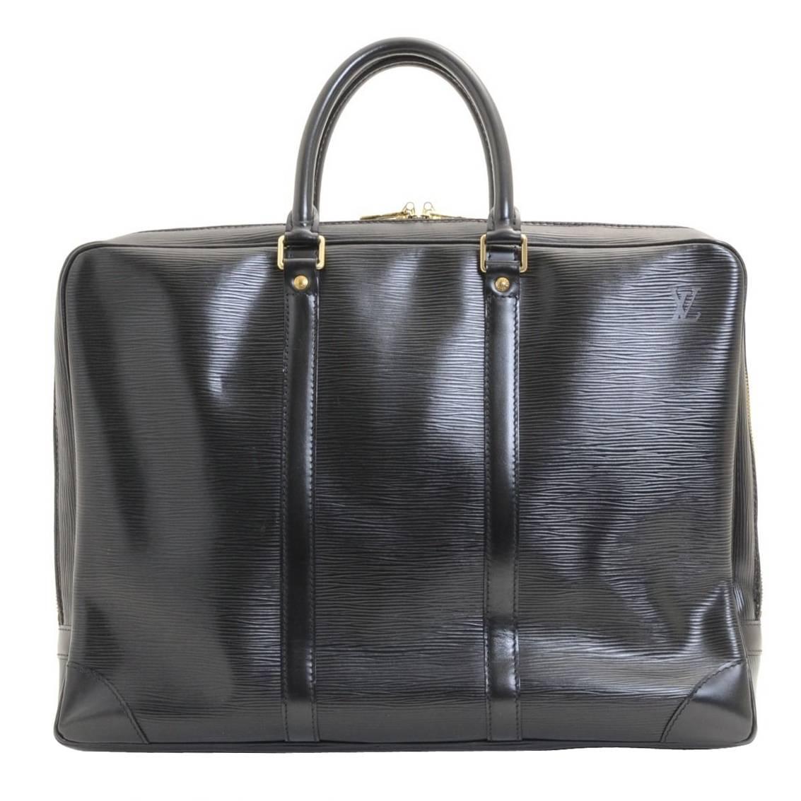 Louis Vuitton Black Leather Gold Hardware Men
s Laptop Carryall Briefcase Bag