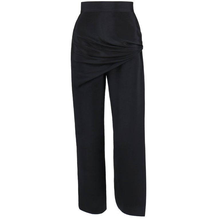 GIANNI VERSACE c.1990's Black Silk Drape Front Open Slit Leg Pants Size 38  For Sale at 1stDibs | drape front pants