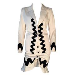 Yves Saint Laurent Rive Gauche Cotton Velvet White Black Skirt Jacket Suit UK 10 4