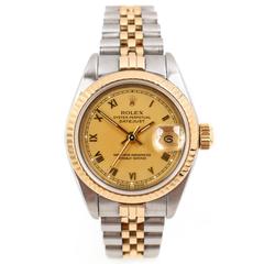 ROLEX Oyster Perpetual Datejust Steel 18K Yellow Gold Fluted Bezel Ladies Watch 1