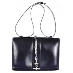 Hermes Vintage Black Bag with Removable Sterling Silver Chaine D'Ancre JaneFinds