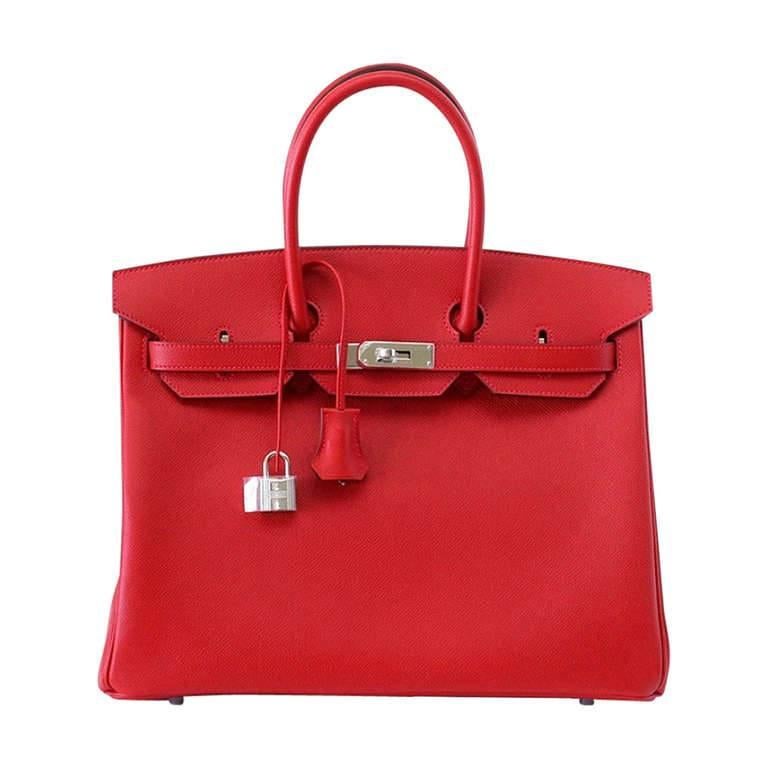 HERMES BIRKIN 35 Bag ROUGE CASAQUE Epsom Palladium 