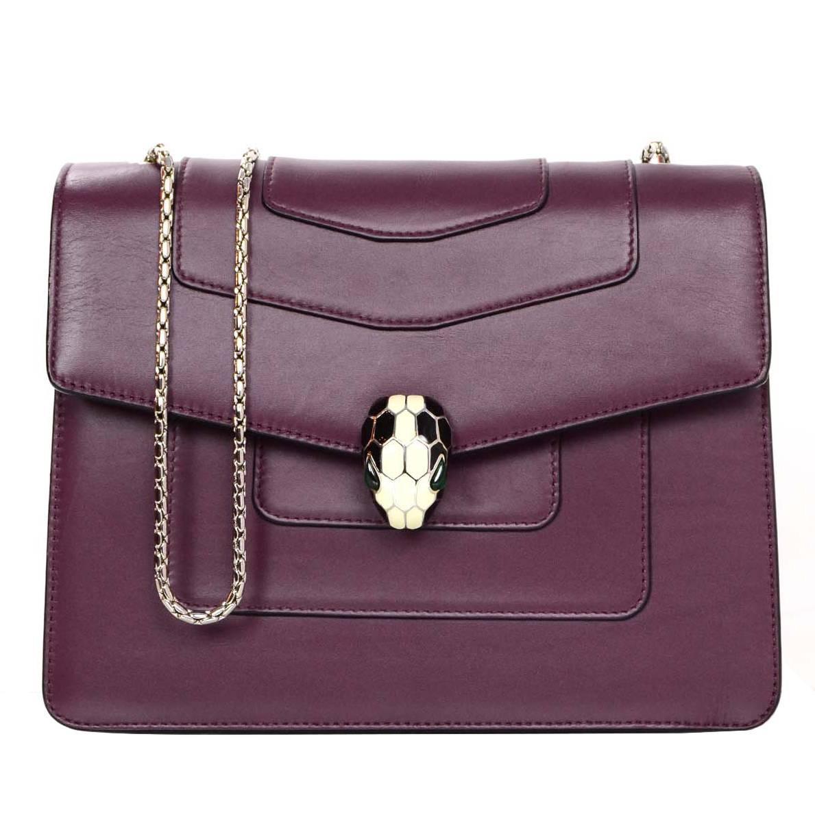 Bvlgari Bulgari Maroon Leather Serpenti Forever Flap Bag rt. $2,250 For ...