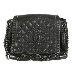 Chanel Chain Around Black Bag - CC Leather Shoulder Handbag Quilted Flap Silver