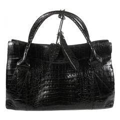 Nancy Gonzalez Leaf Tassle Large Bag - Black Crocodile Leather Tote Handbag