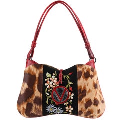 VALENTINO GARAVANI Pony Hair Lizard Skin Leather Floral Embroidered Handbag