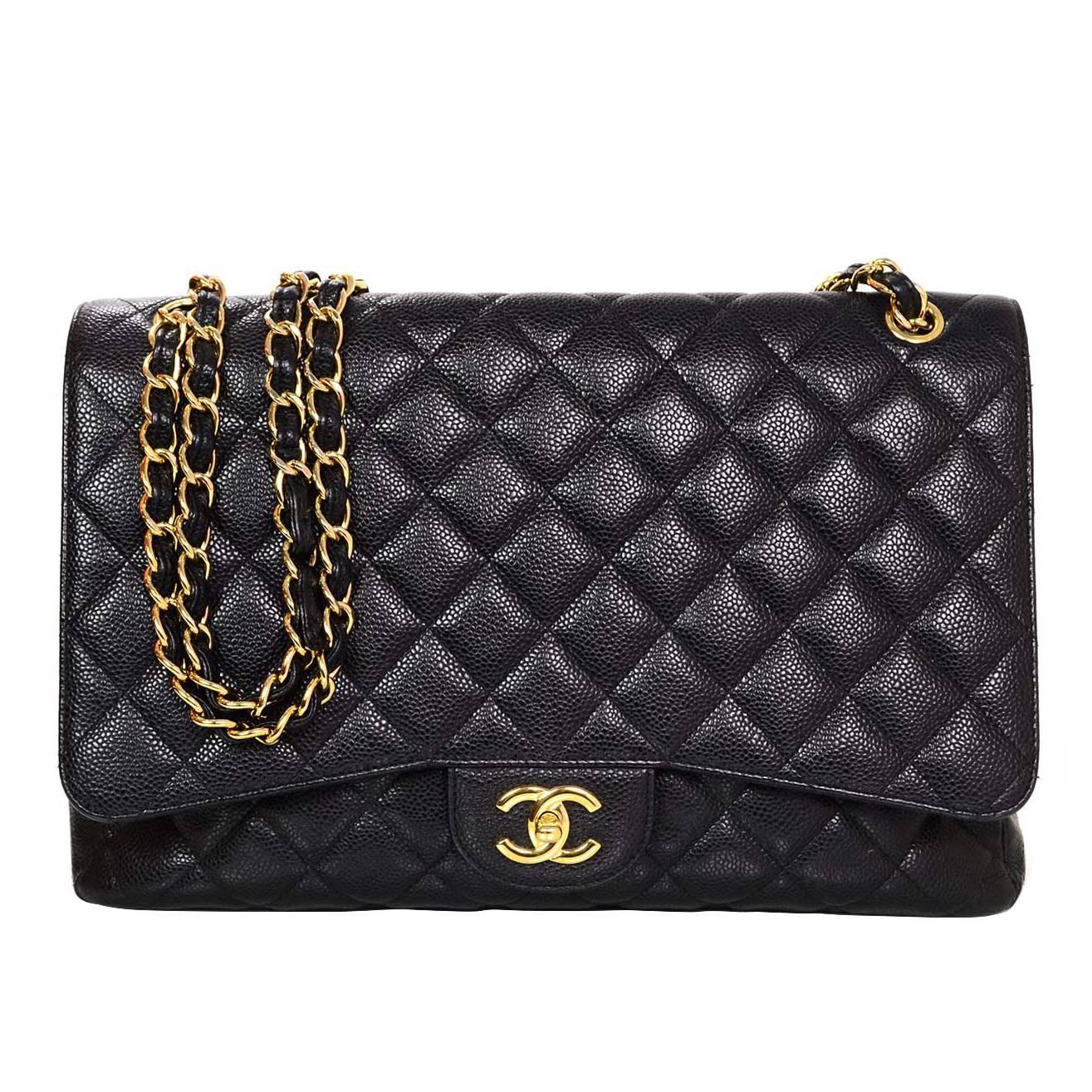 Chanel Black Caviar Leather Quilted Single Flap Maxi Bag GHW rt. $6, 000