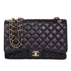 Chanel Black Caviar Leather Quilted Single Flap Maxi Bag GHW rt. $6, 000