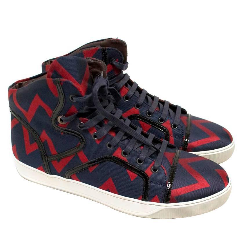 Lanvin Navy And Red Chevron High Top Trainers For Sale