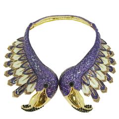 Massive Bejeweled Flamingo Necklace Attributed to Christian LaCroix