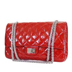 Chanel 2.55 Red Patent Jumbo Classic Double Flap Maxi