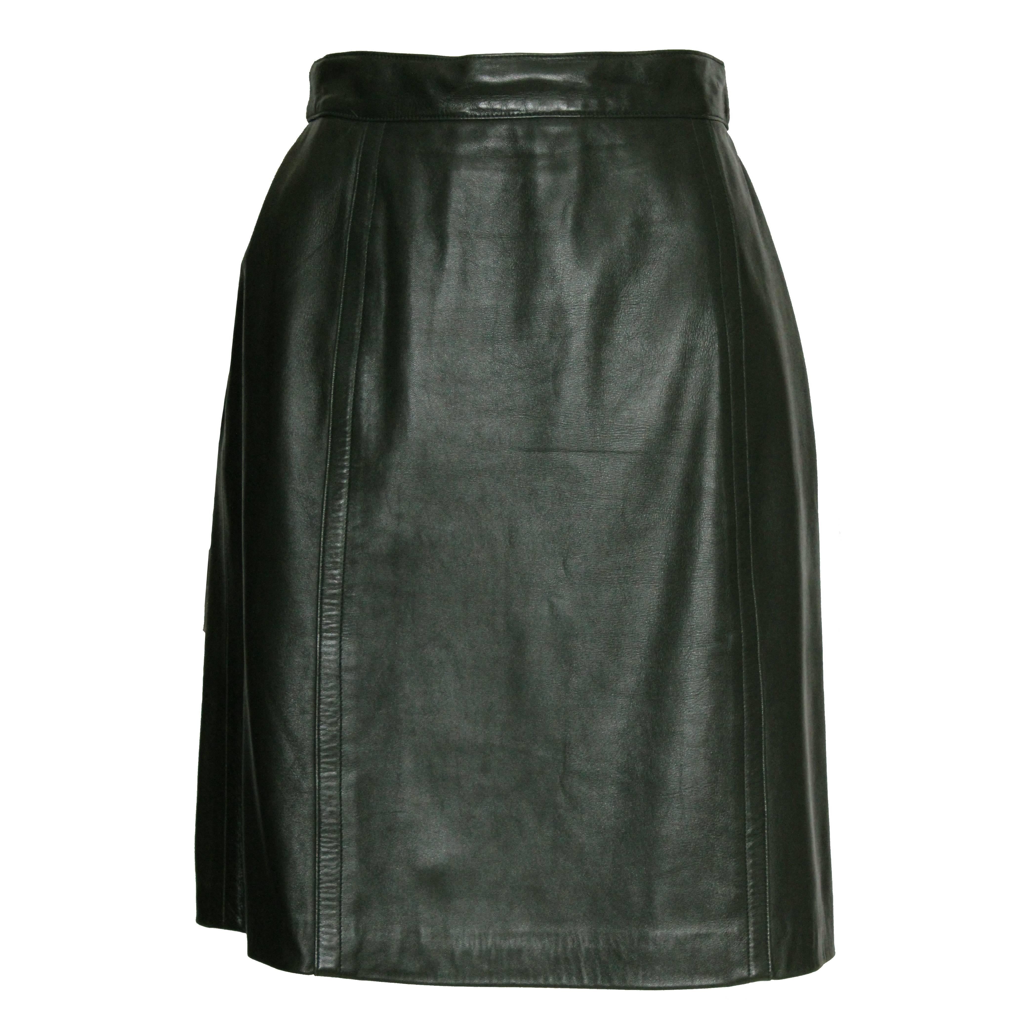 Celine Green Leather Skirt 