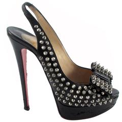 Christian Louboutin Heels - 9 - 39 - Black Leather Studded Bow Clou Noued Pumps
