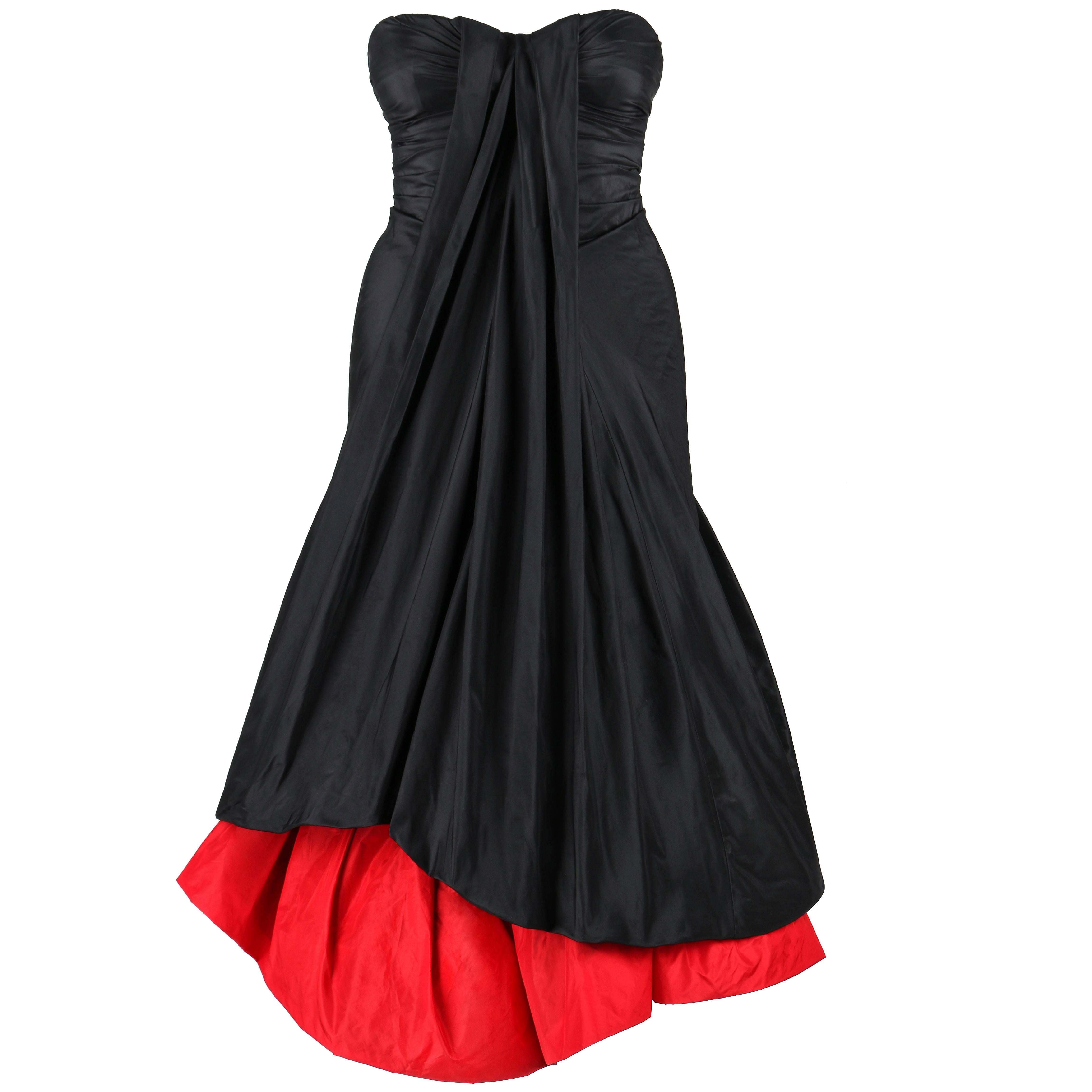 ALEXANDER McQUEEN A/W 2007 "Witches" Black Red Silk Strapless Evening Dress