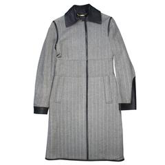 Gucci Coat - Long Trench  - 6 - 38 - Black White Wool Leather Herringbone Jacket