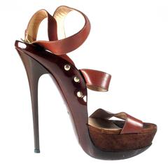Jimmy Choo Heels - 9 - 39 - Brown Leather Patent Platform Sandals Shoes Halley