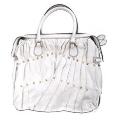 Valentino Rockstud Pleated Handbag - White Leather Gold Stud Tote Bag