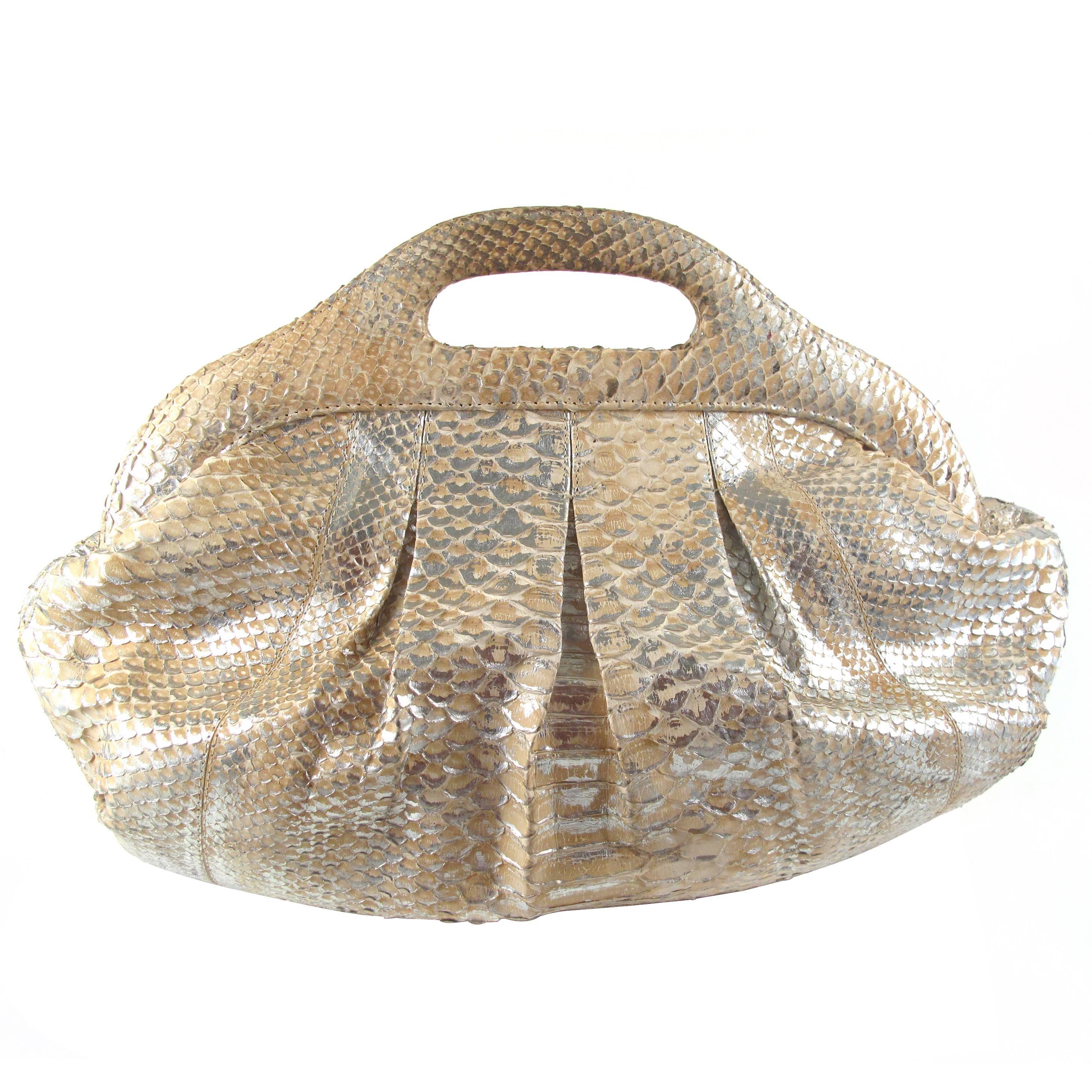 Nancy Gonzalez Python Cut Out Gold Handbag Metallic Leather Snakeskin Clutch Bag