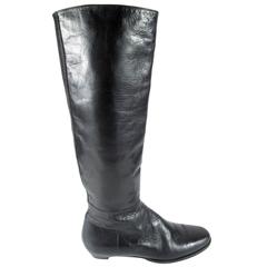 Jimmy Choo Boots - US 6 - 36 - Black Leather Riding Shoe Knee High Gold Zipper