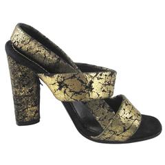 Saint Laurent Heels - US 5.5 - 35.5 - Gold Black Strappy Sandals Shoes YSL