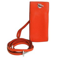 Hermes Leather Palladium Wristlet Cell Phone Crossbody Shoulder Bag Case in Box 