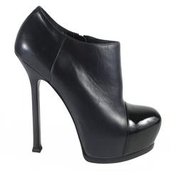 Yves Saint Laurent Booties 5.5 - 35.5 Blue Black Tribtoo Leather Heels Boots YSL