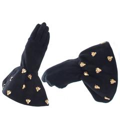 Vintage Christian Dior Boutique Black Suede Gloves Embelished with  Bee's