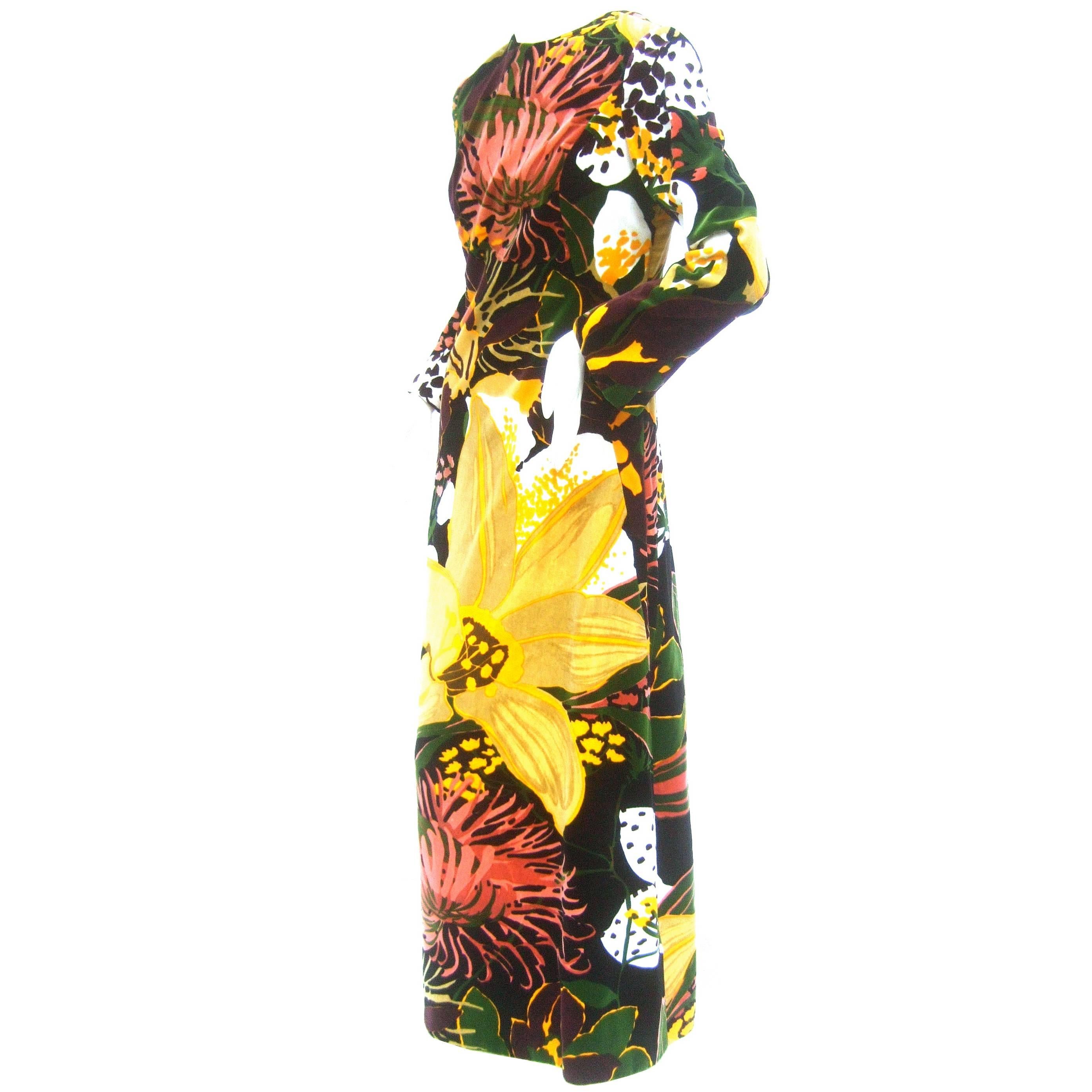 Bill Blass Stunning Cotton Velvet Floral Gown c 1970 