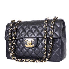 Vintage Chanel Lambskin Jumbo Classic Flap Bag XL Black