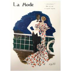 Chanel Vintage 1930's Ad Print - Floral Evening Gown Night Scene 7