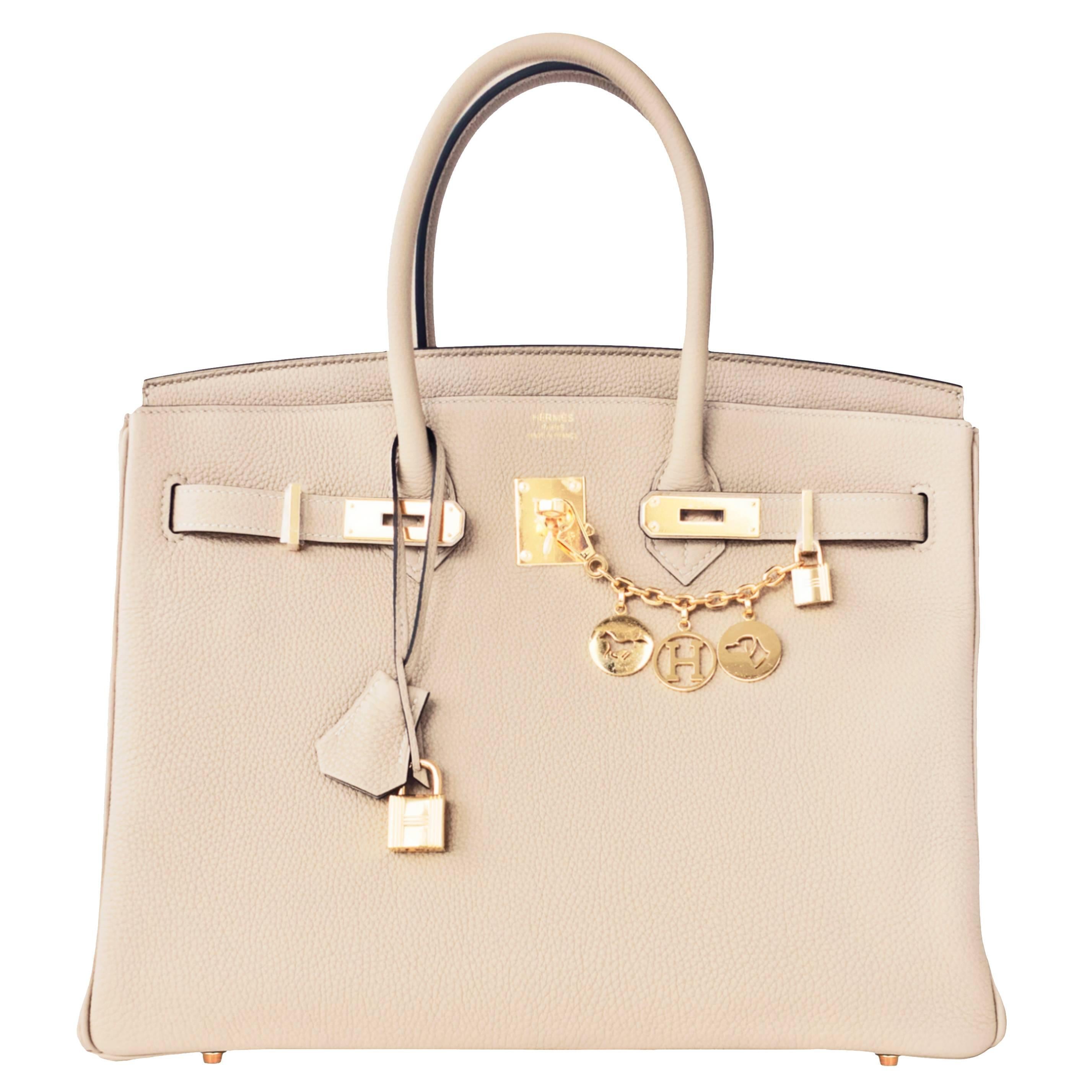 Hermes Trench 35cm Togo Birkin Beige Gold Hardware Modern Nobility