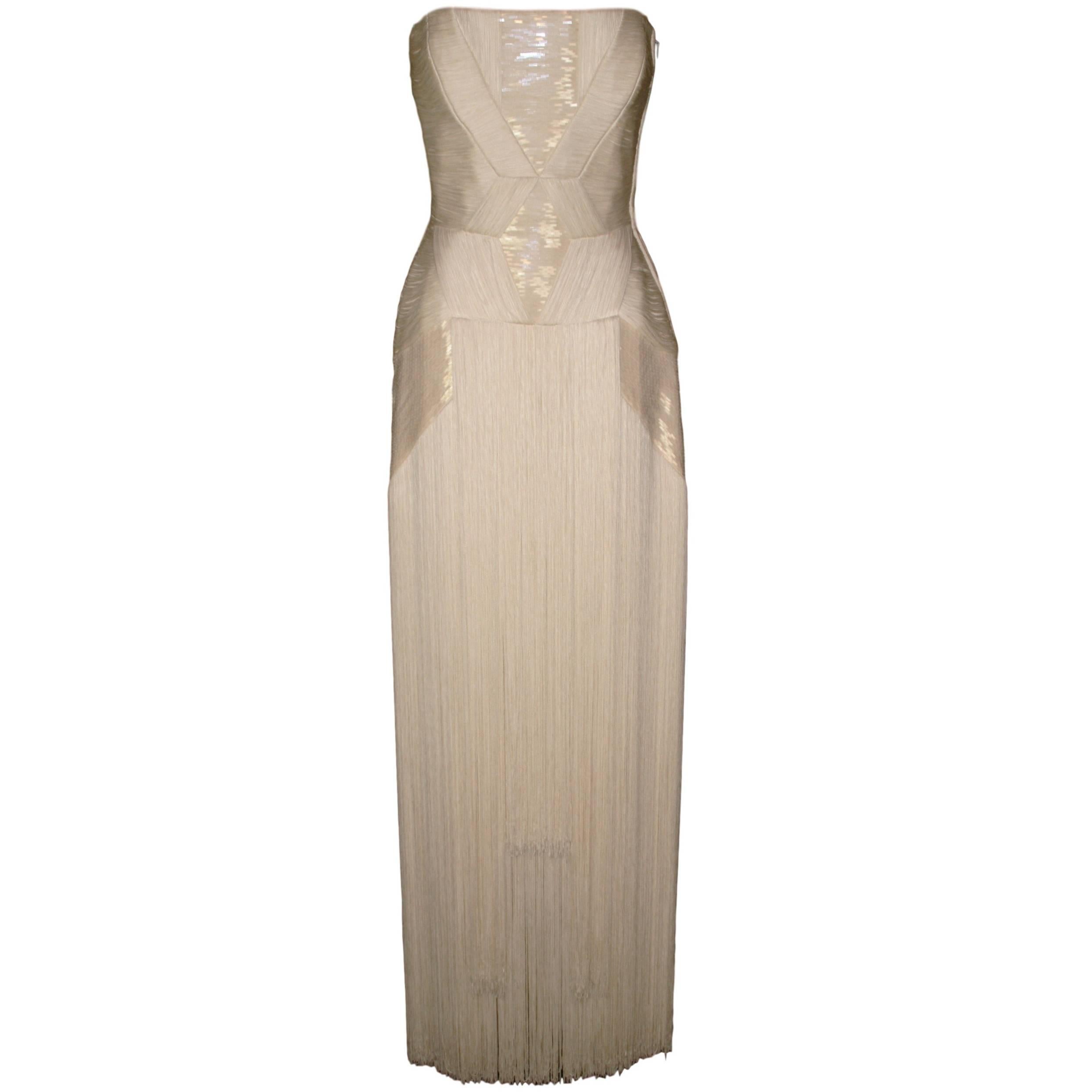 S/S 2011 Atelier Versace Runway Custom Made Fringe Gown Dress on Karen Elson