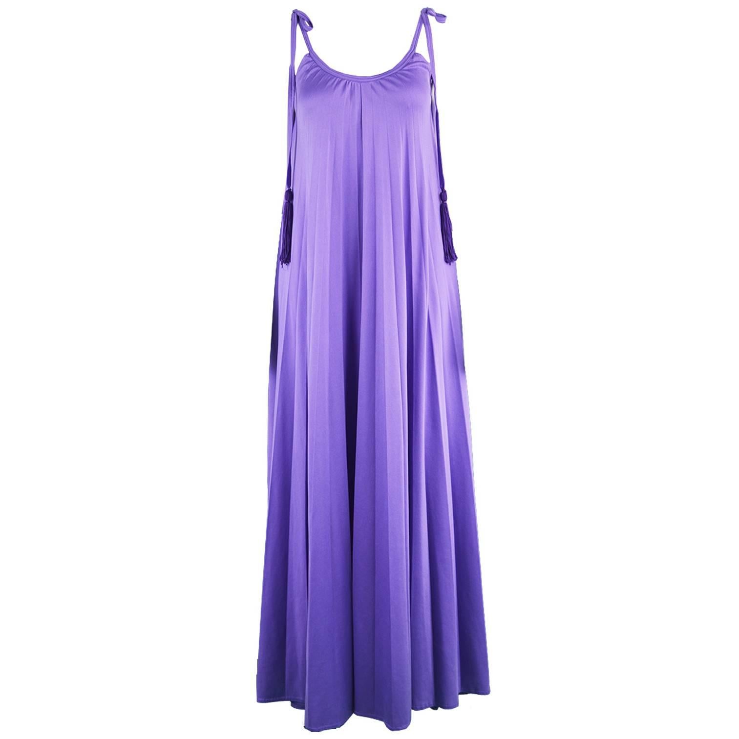 Frank Usher Purple Pleated Jersey Goddess Evening Gown, 1970s