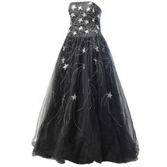 Lillie Rubin Evening Gown Strapless Black Beaded Shooting Stars Sz L New Tags 