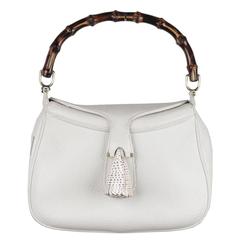 GUCCI Vintage RARE White Leather SEA SHELL HANDBAG Bamboo Bag
