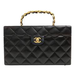 Chanel Vintage Black Leather Top Handle Box Case