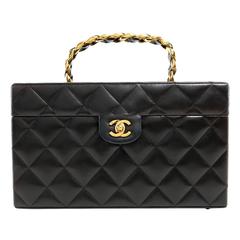 Chanel Vintage Black Leather Top Handle Box Case 3
