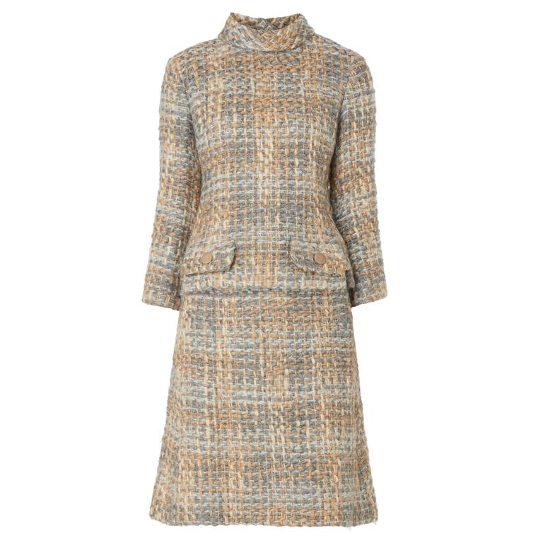 Dior blue and brown skirt suit, circa 1957 at 1stDibs