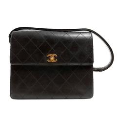 Chanel Dark Brown Topstitched Leather Flat Strap Bag 1